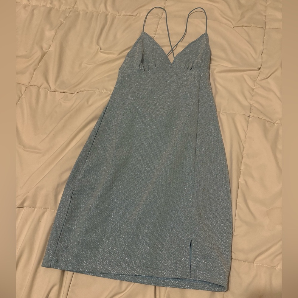 DIVIDED blue sparkly little dress, size Small, crossbody straps